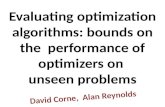 Evaluating optimization algorithms: bounds on the  performance of optimizers on  unseen problems