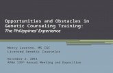 Opportunities and Obstacles in Genetic Counseling Training:  The Philippines’ Experience