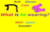 Belt Gloves Coat What is he wearing? Shirt Jeans Sweater