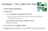 Reading 7:  Ms. Culler/Ms. Paul