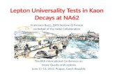 Lepton Universality Tests  in  Kaon Decays at  NA62