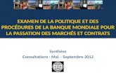 Synthèse Consultations : Mai –  Septembre  2012