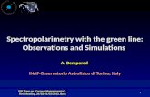 Spectropolarimetry  with the green line: Observations and Simulations  A .  Bemporad