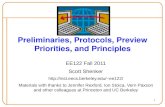 Preliminaries, Protocols, Preview Priorities, and Principles