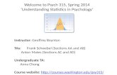 Welcome to Psych 315, Spring 2014 ‘Understanding Statistics in Psychology’