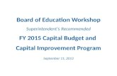 Board of Education Workshop Superintendent’s Recommended FY 2015 Capital Budget and
