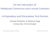 On the Interaction of  Relational Coherence and Lexical Cohesion  in Expository and Persuasive Text Genres