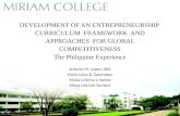 DEVELOPMENT OF AN ENTREPRENEURSHIP  CURRICULUM  FRAMEWORK  AND APPROACHES  FOR GLOBAL COMPETITIVENESS The Philippine  Experience
