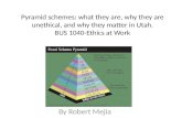 Pyramid schemes: what they are, why they are unethical, and why they matter in Utah. BUS 1040-Ethics at Work