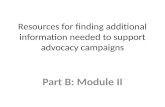 Resources for finding  additional information needed to support advocacy campaigns