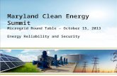 Maryland Clean Energy Summit Microgrid Round Table – October 15, 2013 Energy Reliability and Security