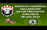 SME AGENCIAS FORÁNEAS: DECLARACIÓN DE LOS PRESUNTOS JUBILABLES 28 Julio 2013