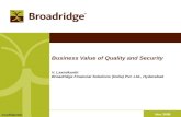 Confidential Business Value of Quality and Security V. Laxmikanth Broadridge Financial Solutions (India) Pvt. Ltd., Hyderabad Nov 2008.