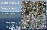 Lithification/ Diagenesis From pile of sand to solid rock Loose sediment, like that shown in (A) may someday become a rock like the one in (B) if compacted.