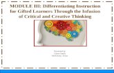 MODULE III: Differentiating Instruction for Gifted Learners Through the Infusion of Critical and Creative Thinking Presented by Glynn Smith McKinney, Texas.