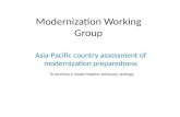 Modernization Working Group Asia-Pacific country assessment of modernization preparedness To develop a modernization advocacy strategy.