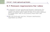 1 STA 617 – Chp9 Loglinear/Logit Models 9.7 Poisson regressions for rates  In Section 4.3 we introduced Poisson regression for modeling counts. When outcomes.