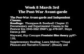 Week 8 March 3rd The Post-War Avant-garde The Post-War Avant-garde and Independent Cinema. Readings: Thompson & Bordwell Chapter 21 Documentary and Experimental.
