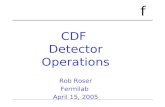 F CDF Detector Operations Rob Roser Fermilab April 15, 2005.
