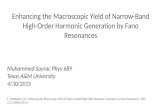 Enhancing the Macroscopic Yield of Narrow-Band High-Order Harmonic Generation by Fano Resonances Muhammed Sayrac Phys-689 Texas A&M University 4/30/2015.