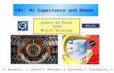 1 CMS: MC Experience and Needs Albert De Roeck CERN MC4LHC Workshop Thanks to: P. Bartalini, I. Lokthin,F. Moortgat, A. Nikitenko,S. Slabospitsky, S. Spiropulu.
