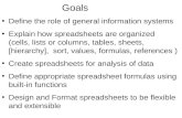 Goals Define the role of general information systems Explain how spreadsheets are organized (cells, lists or columns, tables, sheets, [hierarchy], sort,
