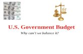 U.S. Government Budget Why can’t we balance it?. What is a Budget ? Income Expenses.