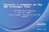 Director’s Comments on the BNL Strategic Plan RHIC/AGS Users Meeting May 29, 2008 Steve Vigdor, filling in for Sam Aronson.