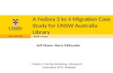 A Fedora 3 to 4 Migration Case Study for UNSW Australia Library Fedora 4 Training Workshop, eResearch Australasia 2015, Brisbane UNSW Library Arif Shaon,
