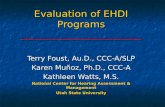 Evaluation of EHDI Programs ________________________ Terry Foust, Au.D., CCC-A/SLP Karen Muñoz, Ph.D., CCC-A Kathleen Watts, M.S. National Center for Hearing.