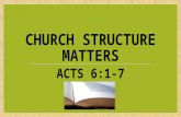 CHURCH STRUCTURE MATTERS ACTS 6:1-7. Churches develop patterns of how we do things (structure)