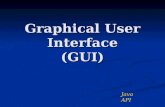 Graphical User Interface (GUI) Java API. GUI Contains 1 label, 1 text box and 2 buttons Contains 3 buttons, 3 image icons, and 3 labels with text.