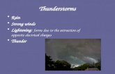 Thunderstorms Rain Strong winds Lightening: forms due to the attraction of opposite electrical charges Thunder.