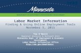 Labor Market Information Finding & Using Online Employment Tools November 5, 2015 Tim O’Neill Regional Analysis & Outreach Unit Minnesota Dept. of Employment.