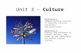 Unit 3 – Culture Objective 1 Compare diverse cultures to identify cultural universals and particulars. Objective 2 Explain the influence of values, beliefs,