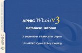 Database Tutorial 3 September, Kitakyushu, Japan 14 th APNIC Open Policy meeting APNIC.