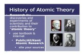 History of Atomic Theory Research the discoveries and experiments of scientists and their contribution to “atomic theory” use textbook & internet Public/All/Kent/Ato.