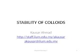 STABILITY OF COLLOIDS Kausar Ahmad  akausar@iium.edu.my Physical Pharmacy 21.
