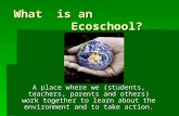 What is an Ecoschool? A place where we (students, teachers, parents and others) work together to learn about the environment and to take action.