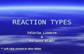 REACTION TYPES Valerie Linacre & Kareena Klahr ** Left click mouse to view slides.