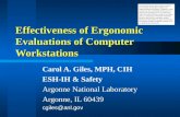 Effectiveness of Ergonomic Evaluations of Computer Workstations Carol A. Giles, MPH, CIH ESH-IH & Safety Argonne National Laboratory Argonne, IL 60439.