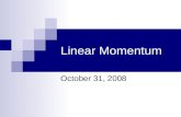 Linear Momentum October 31, 2008. Announcements Turn in homework due today:  Chapter 8, problems 28,29,31  Next week, W-F, Rocket Project.