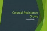 Colonial Resistance Grows Chapter 6, Section 2. Bell Ringer Answering these questions will help you understand how colonial resentment toward the British.