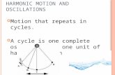 H ARMONIC M OTION AND O SCILLATIONS Motion that repeats in cycles. A cycle is one complete oscillation or one unit of harmonic motion.