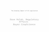 The Growing Impact of EU Legislation Dave Holah, Regulatory Affairs Bayer CropScience.