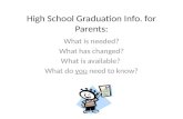 High School Graduation Info. for Parents: What is needed? What has changed? What is available? What do you need to know?