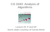 CS 3343: Analysis of Algorithms Lecture 25: P and NP Some slides courtesy of Carola Wenk.
