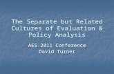 The Separate but Related Cultures of Evaluation & Policy Analysis AES 2011 Conference David Turner.