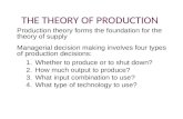 THE THEORY OF PRODUCTION Production theory forms the foundation for the theory of supply Managerial decision making involves four types of production decisions: