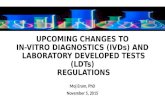 UPCOMING CHANGES TO IN-VITRO DIAGNOSTICS (IVDs) AND LABORATORY DEVELOPED TESTS (LDTs) REGULATIONS Moj Eram, PhD November 5, 2015.